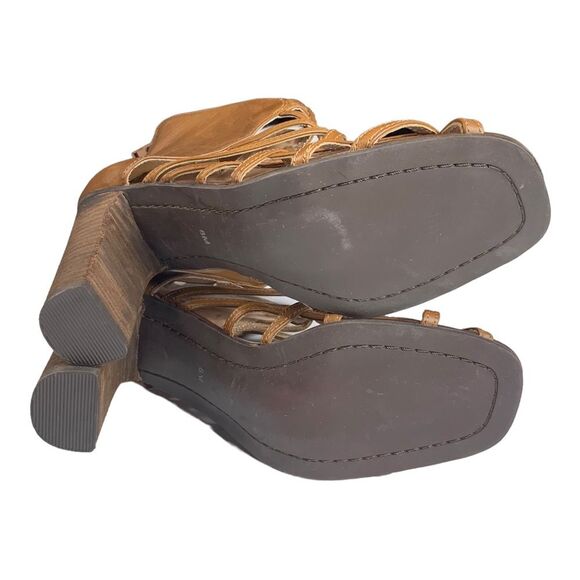 Free People Jeffrey Campbell Gladiator look Leather Block Heels Size 8M Brown - Picture 7 of 9